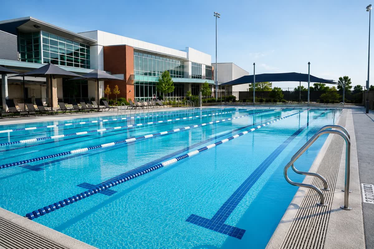 Commercial pool at dusk